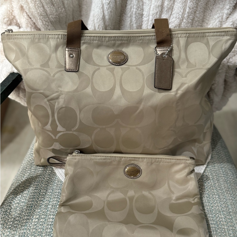 Coach Khaki Signature Tote Set